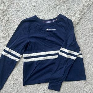 Champion Kids Blue Long Sleeve Tee with White Stripes